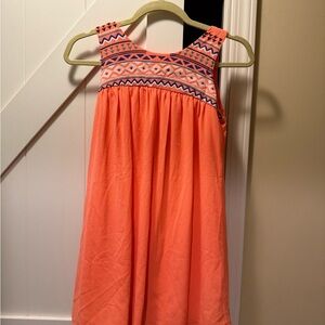 Sequin Hearts Coral Sleeveless Dress with Embroidered Yoke